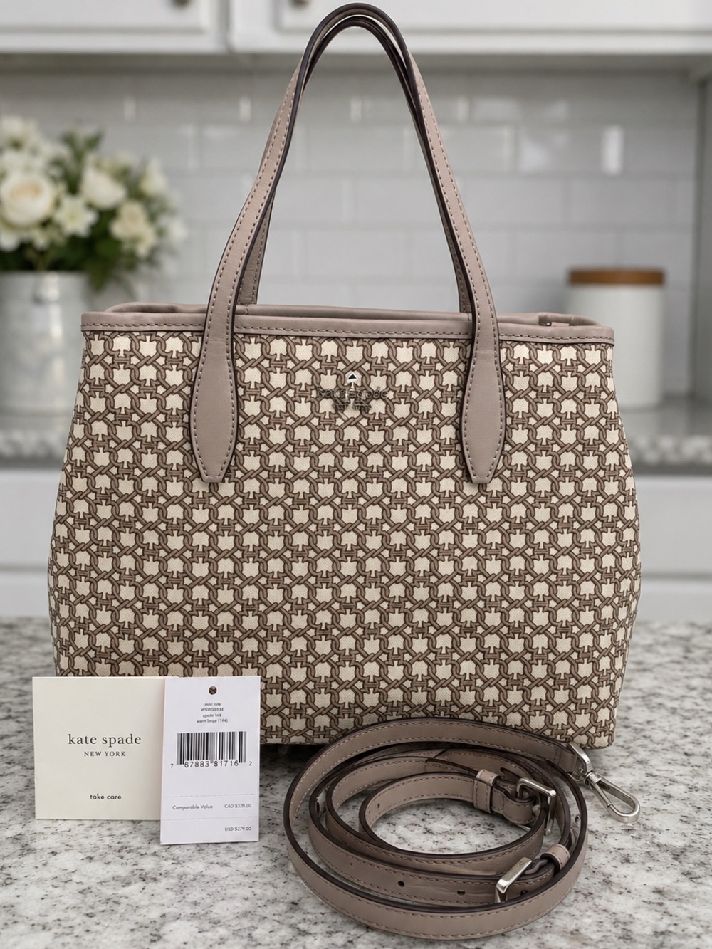 Kate Spade Spade Link Mini Tote Warm Beige Satchel Crossbody EUC
